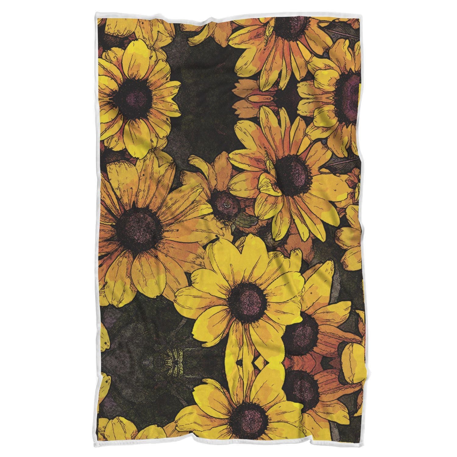 Sunflower Print Pattern Throw Blanket-grizzshop