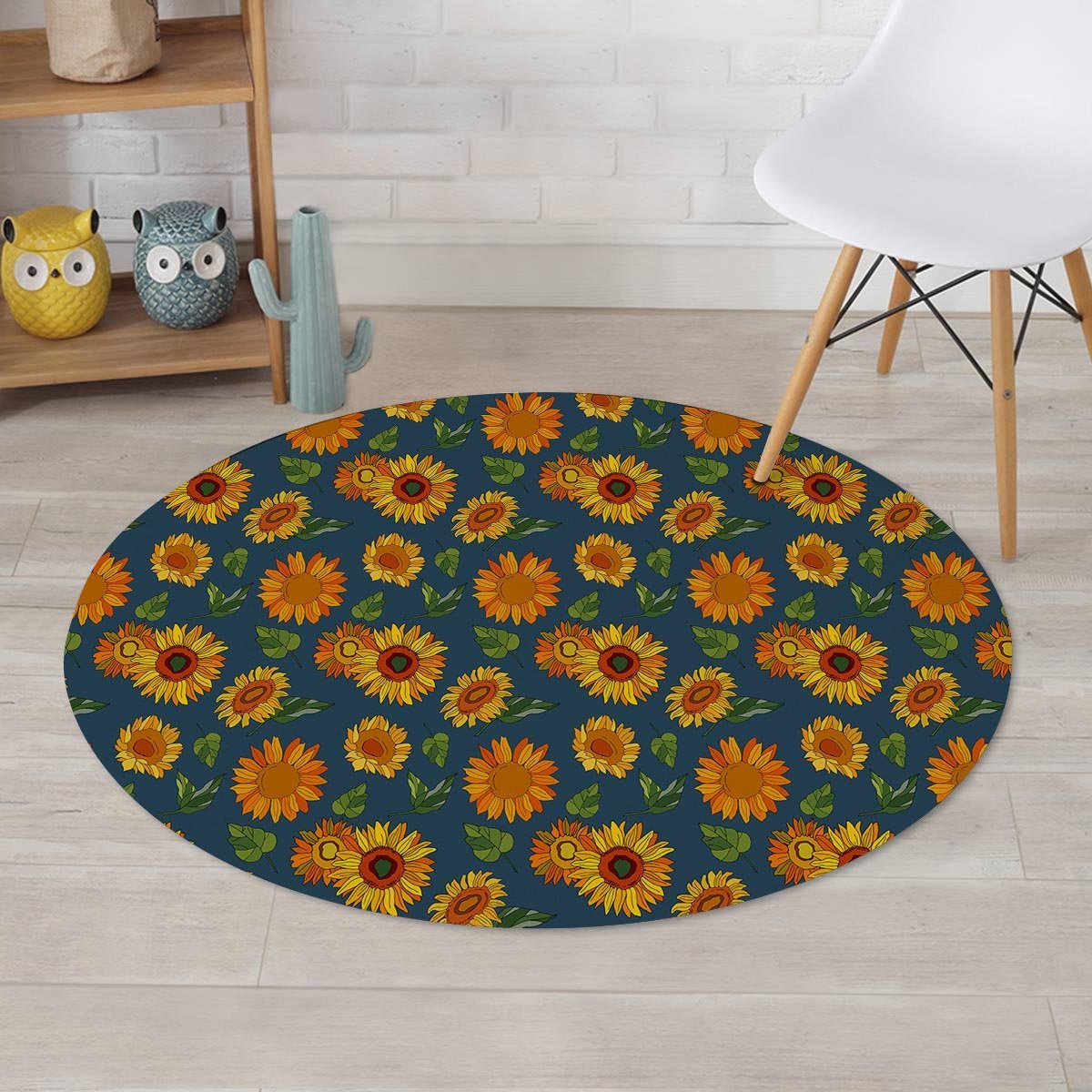 Sunflower Print Round Rug-grizzshop