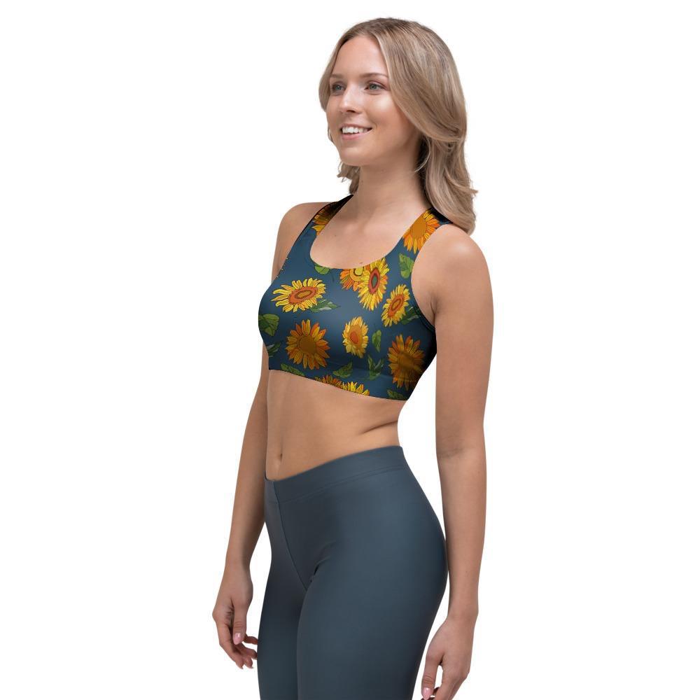 Sunflower Print Sports Bra-grizzshop