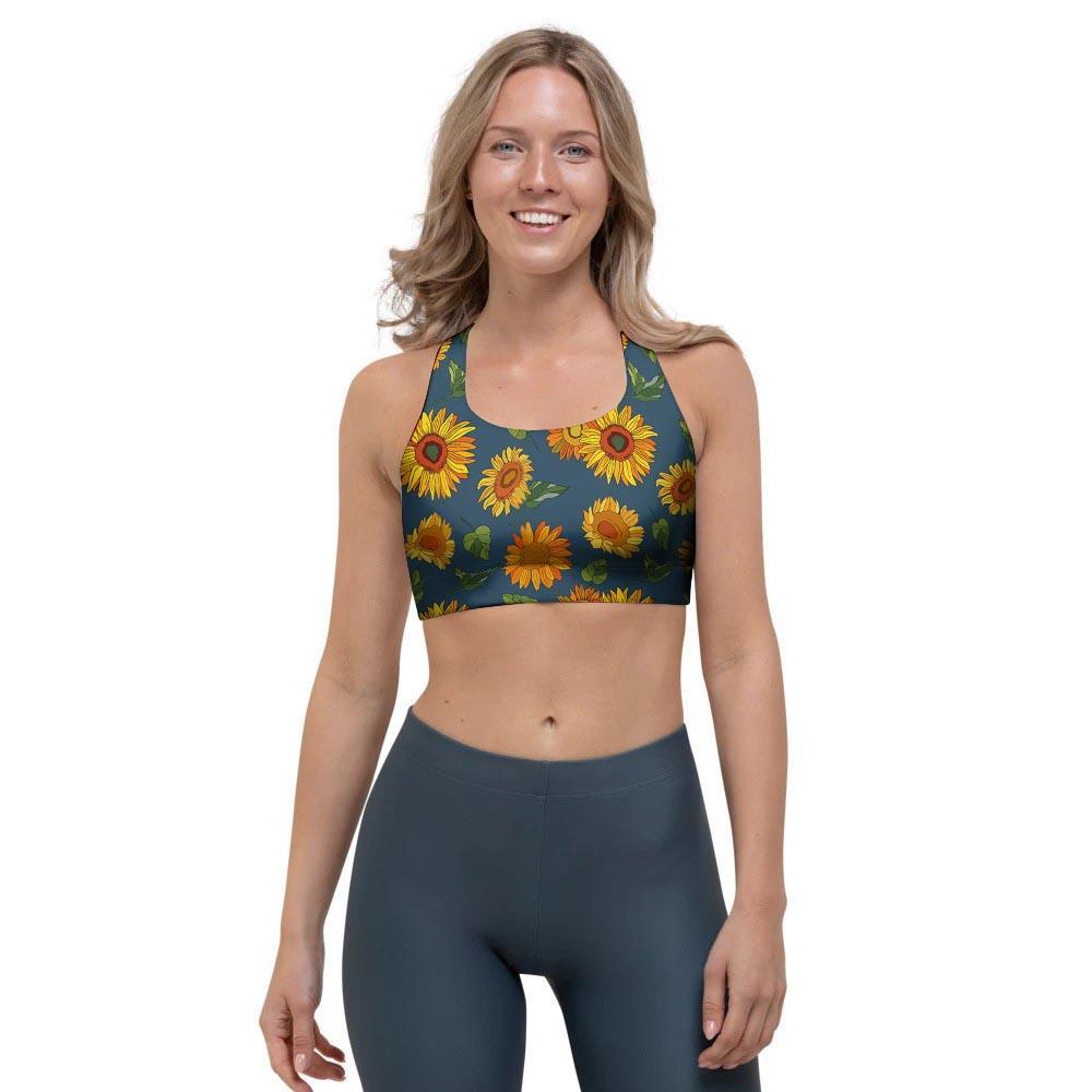 Sunflower Print Sports Bra-grizzshop