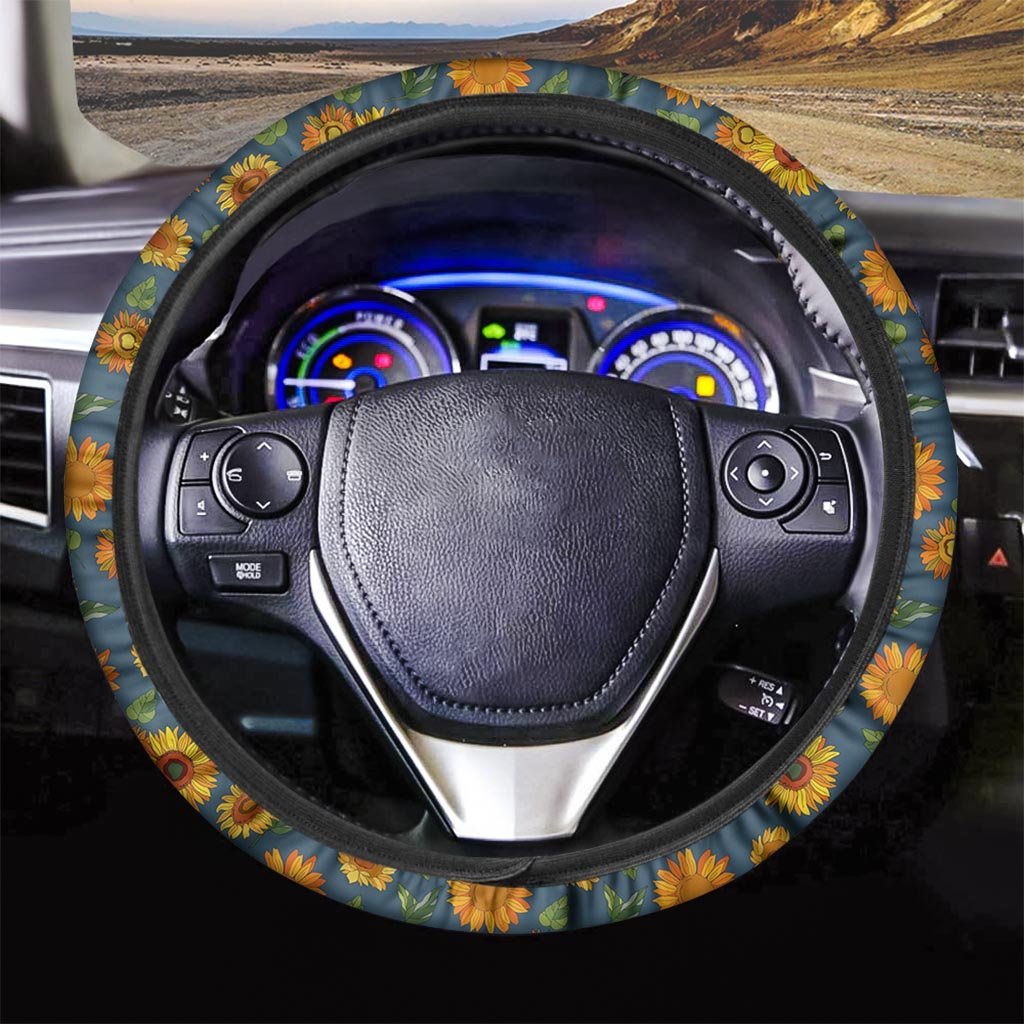 Sunflower Print Steering Wheel Cover-grizzshop