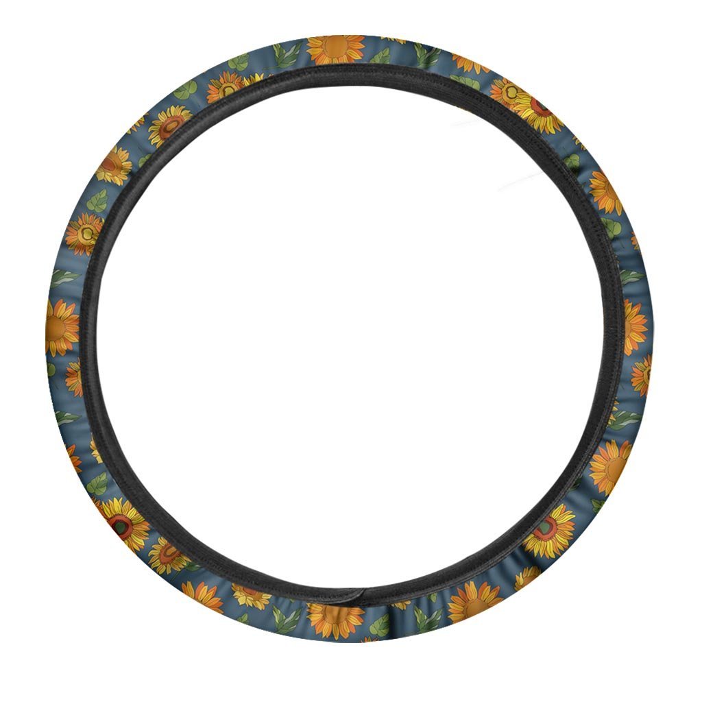 Sunflower Print Steering Wheel Cover-grizzshop