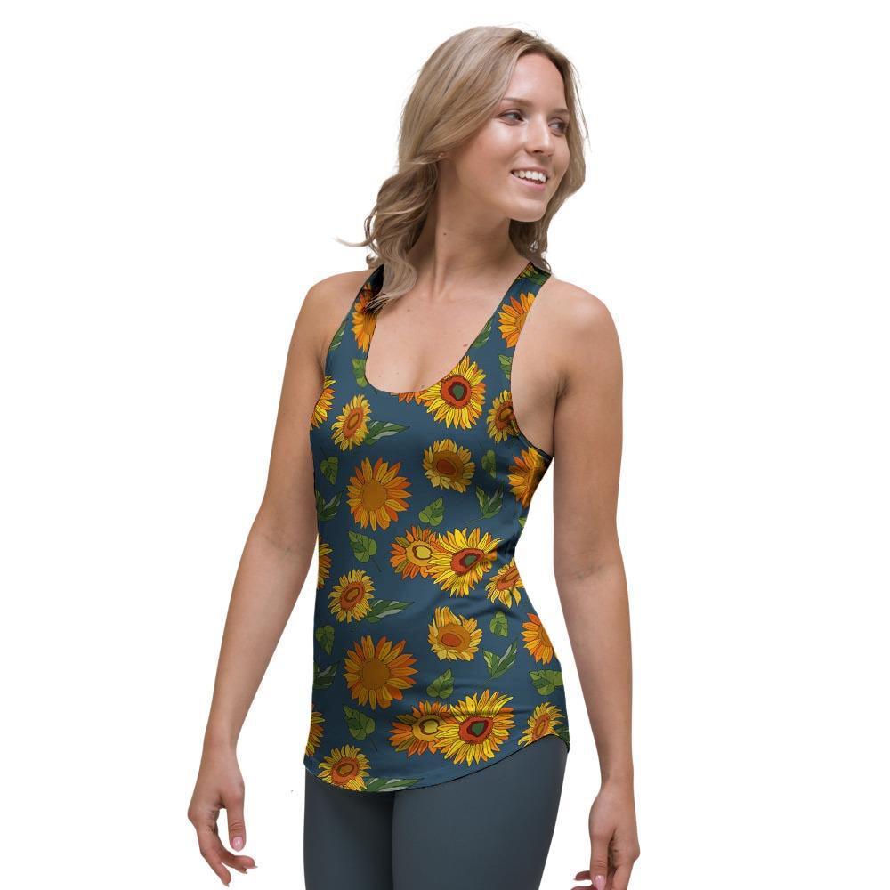 Sunflower Print Women's Racerback Tank Top-grizzshop