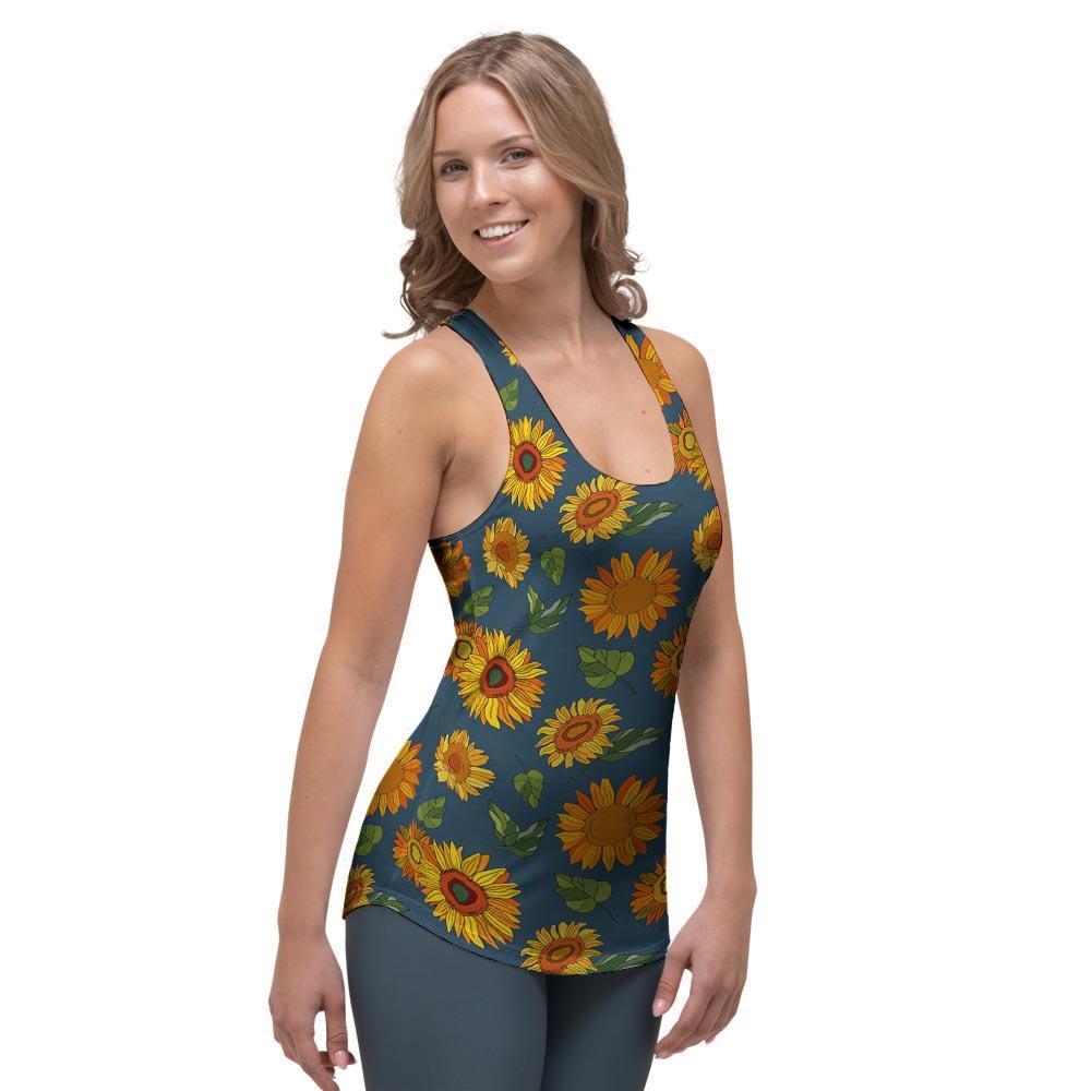 Sunflower Print Women's Racerback Tank Top-grizzshop