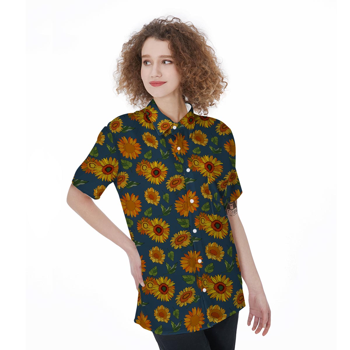Sunflower Print Women's Short Sleeve Shirts-grizzshop
