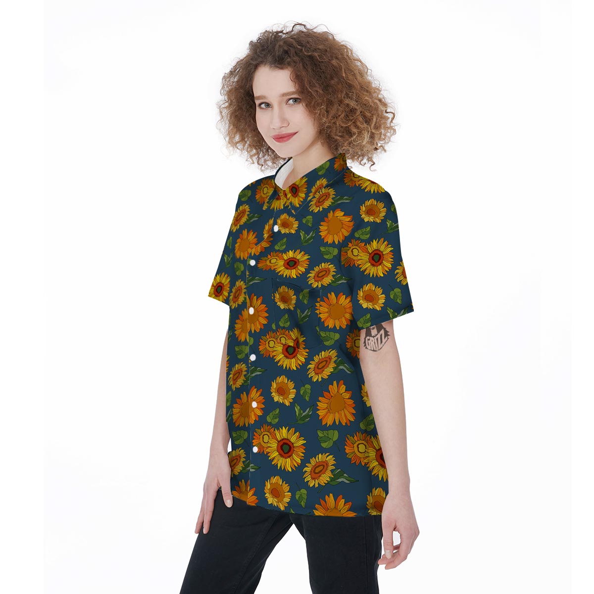 Sunflower Print Women's Short Sleeve Shirts-grizzshop