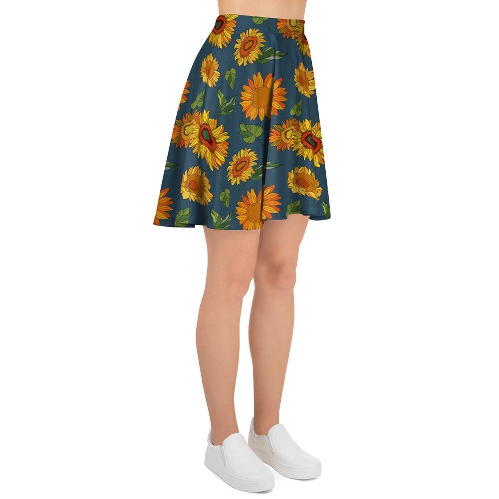 Sunflower Print Women's Skirt-grizzshop