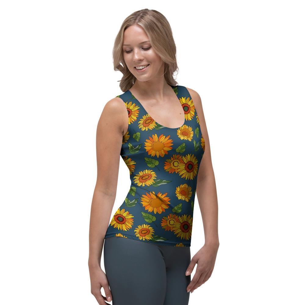 Sunflower Print Women's Tank Top-grizzshop
