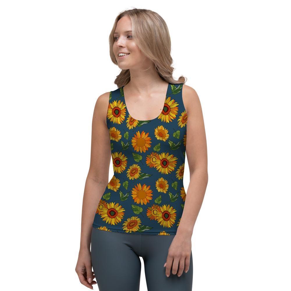 Sunflower Print Women's Tank Top-grizzshop