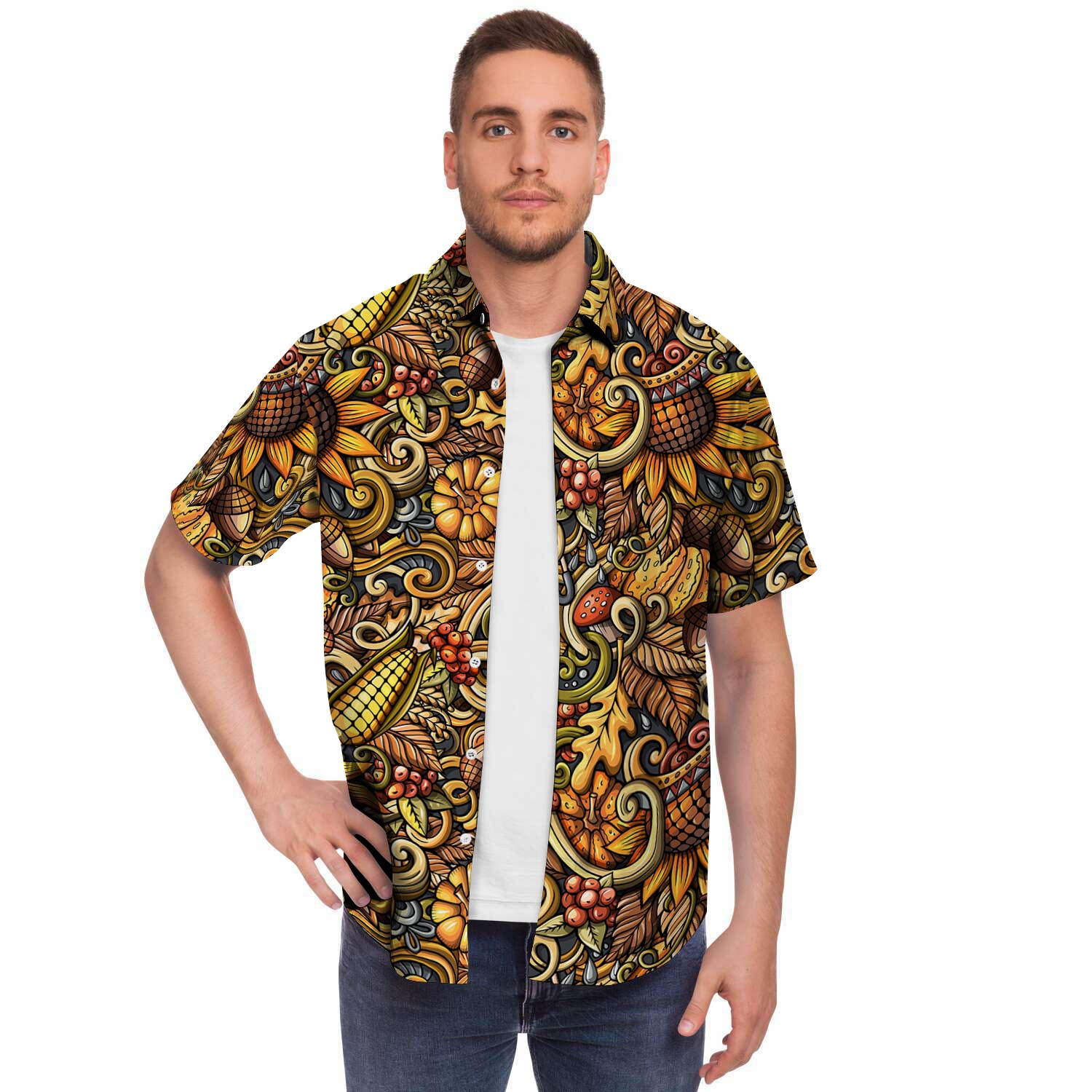 Sunflower Psychedelic Men's Short Sleeve Shirt-grizzshop