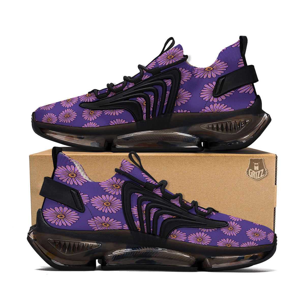 Sunflower Purple Print Pattern Black Gym Shoes-grizzshop