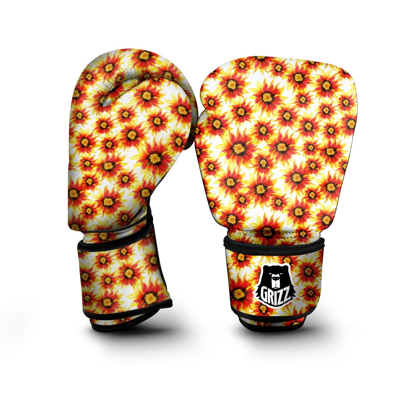 Sunflower Red Autumn Print Pattern Boxing Gloves-grizzshop