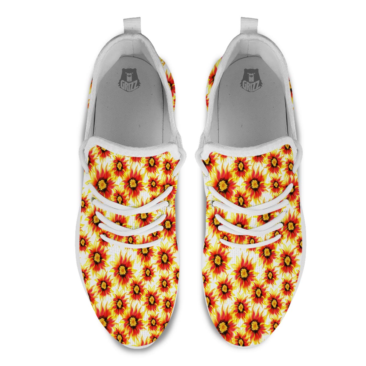 Sunflower Red Autumn Print Pattern White Athletic Shoes-grizzshop