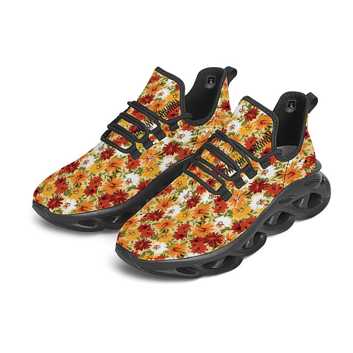 Sunflower Red Print Pattern Black Running Shoes-grizzshop