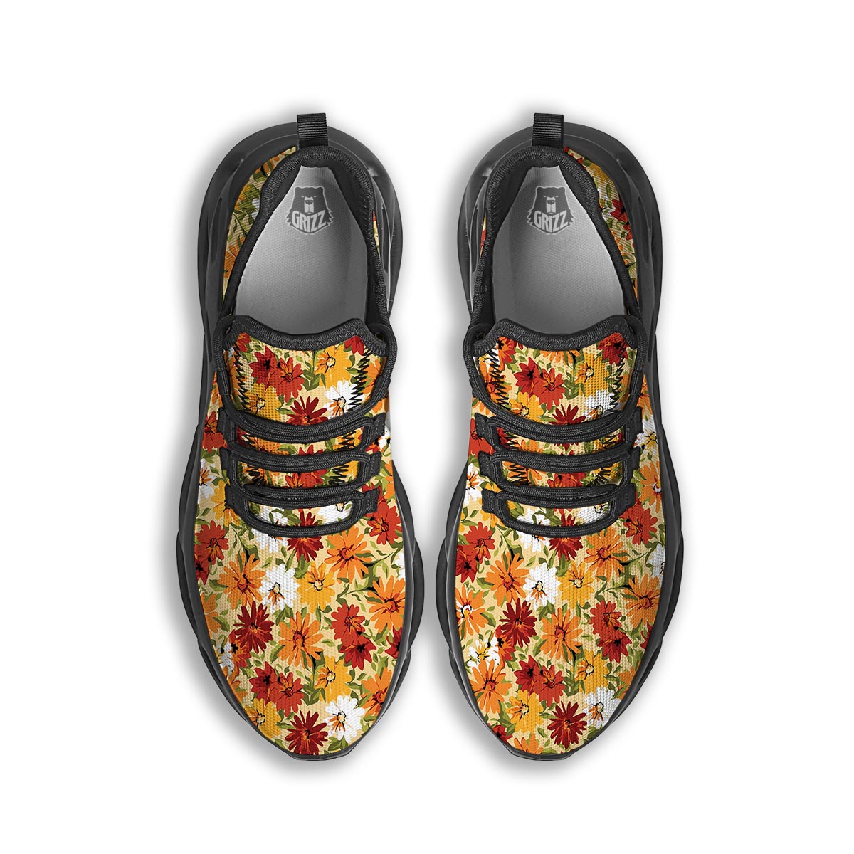 Sunflower Red Print Pattern Black Running Shoes-grizzshop