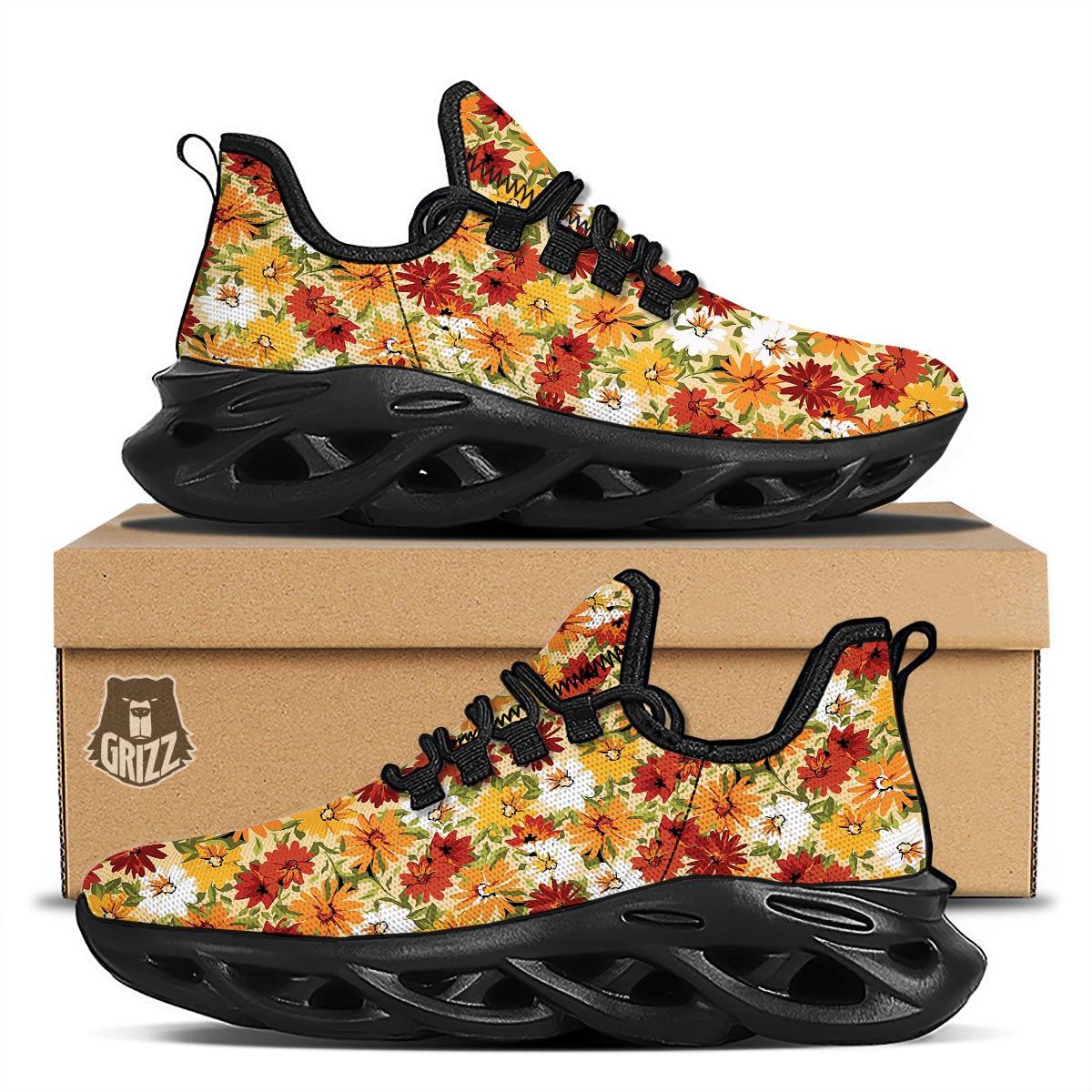 Sunflower Red Print Pattern Black Running Shoes-grizzshop