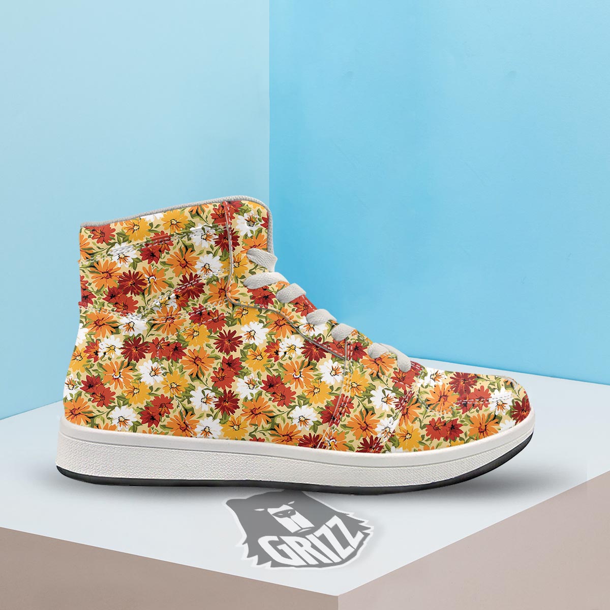 Sunflower Red Print Pattern High Top Sneakers-grizzshop