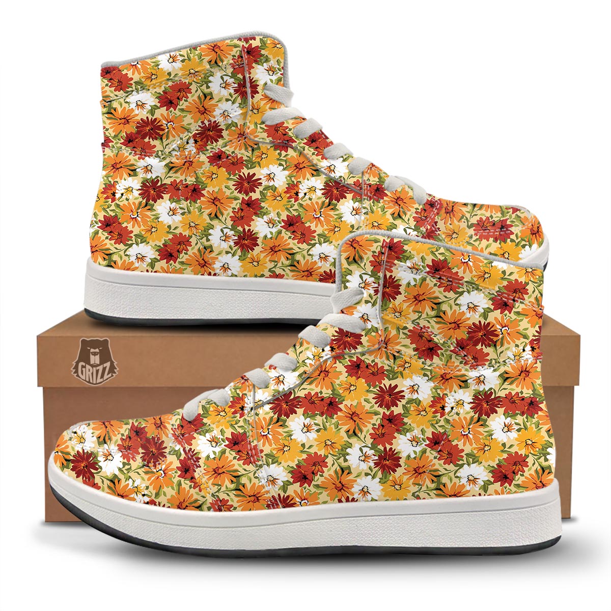 Sunflower Red Print Pattern High Top Sneakers-grizzshop