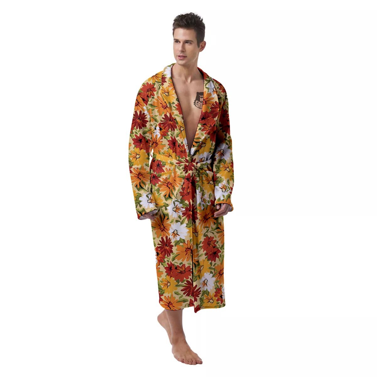 Sunflower Red Print Pattern Men's Robe-grizzshop