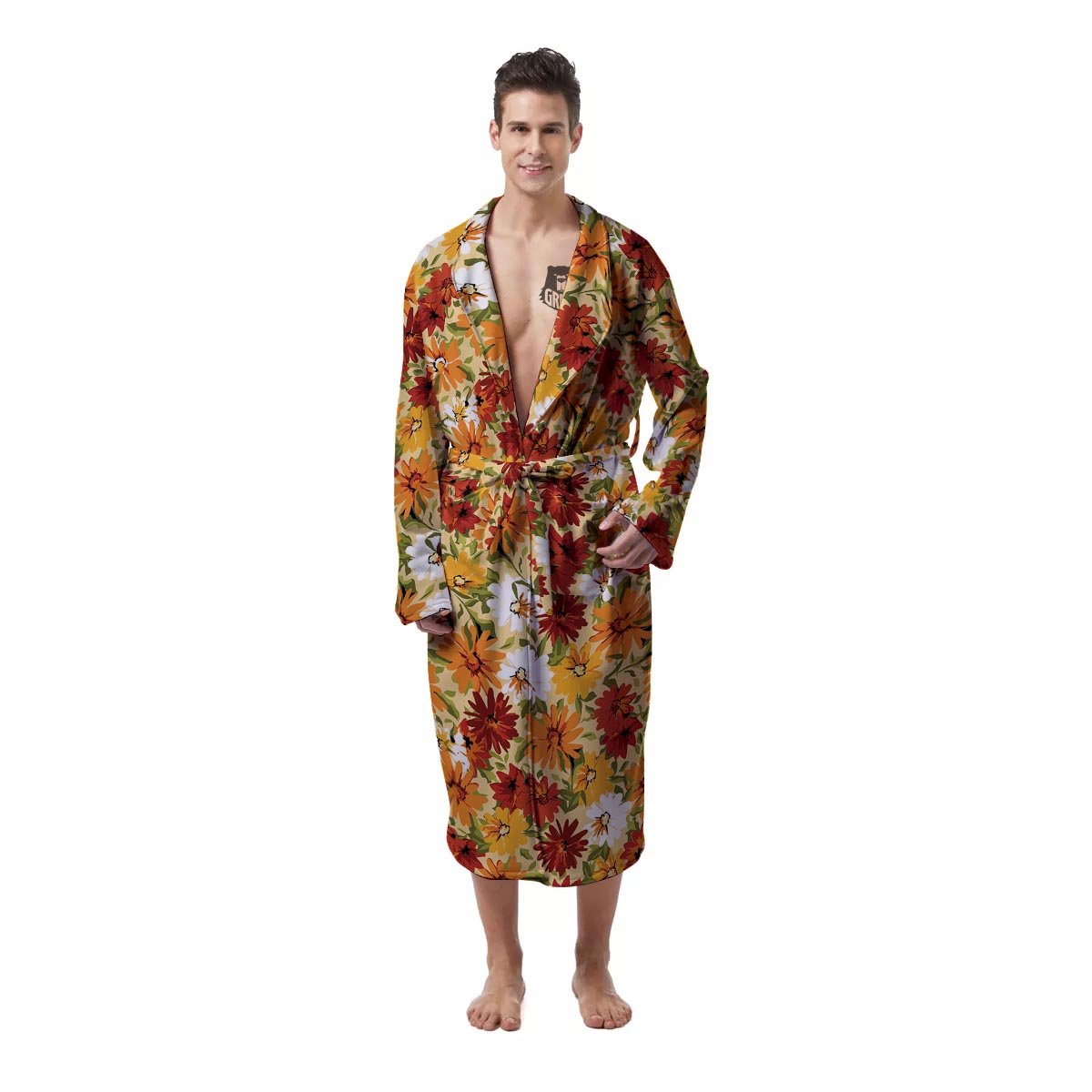 Sunflower Red Print Pattern Men's Robe-grizzshop