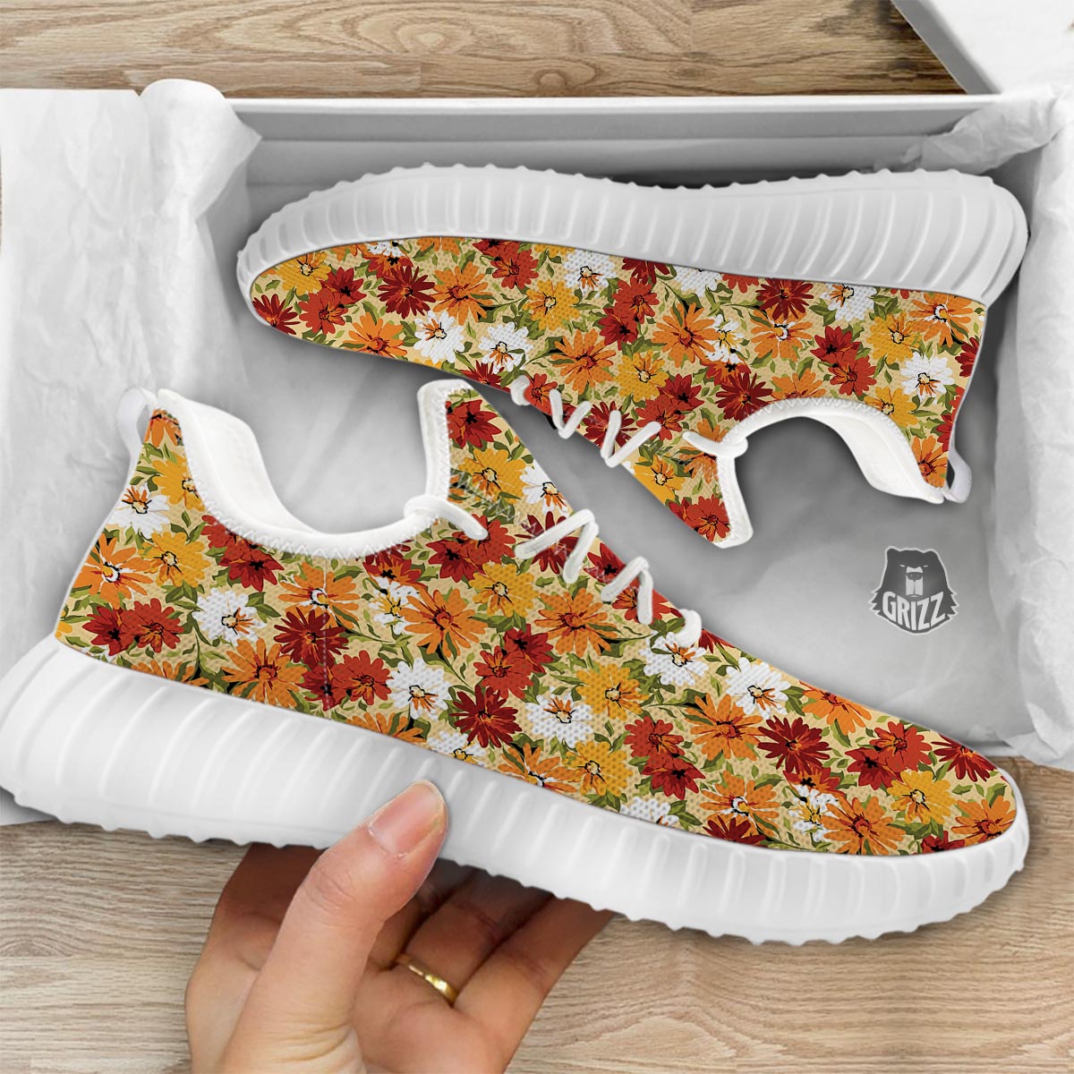Sunflower Red Print Pattern White Walking Shoes-grizzshop