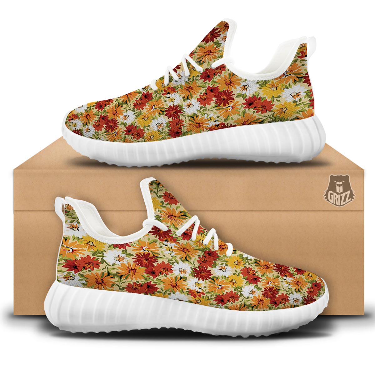 Sunflower Red Print Pattern White Walking Shoes-grizzshop
