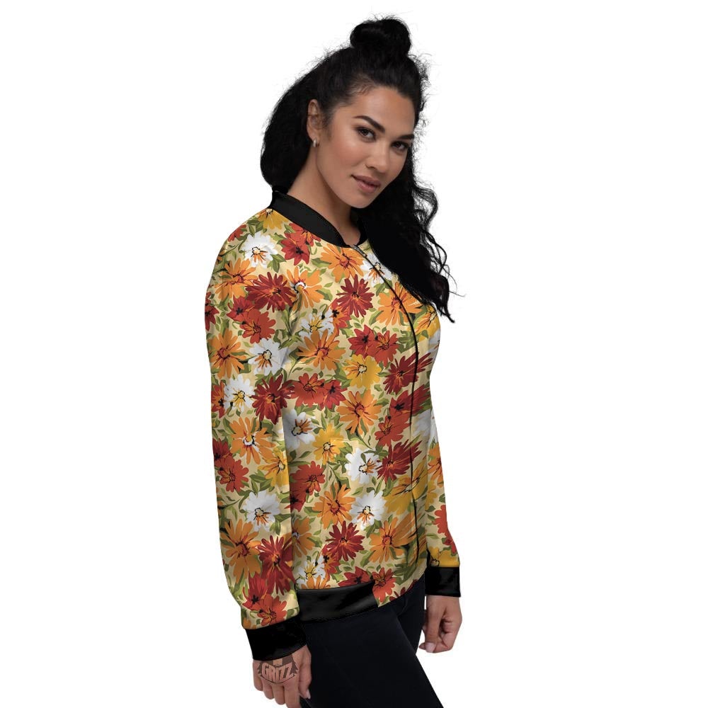 Sunflower Red Print Pattern Women's Bomber Jacket-grizzshop