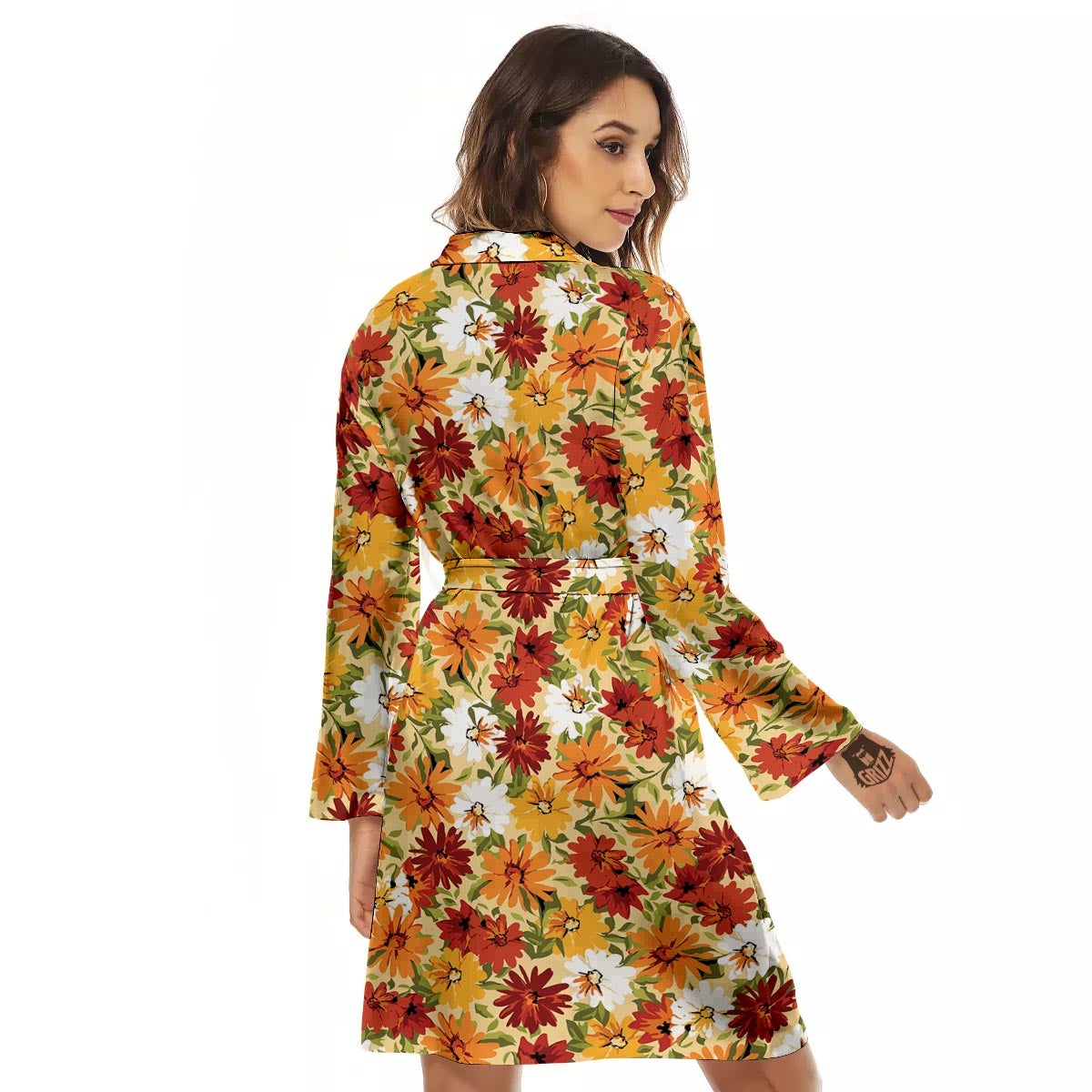 Sunflower Red Print Pattern Women's Robe-grizzshop