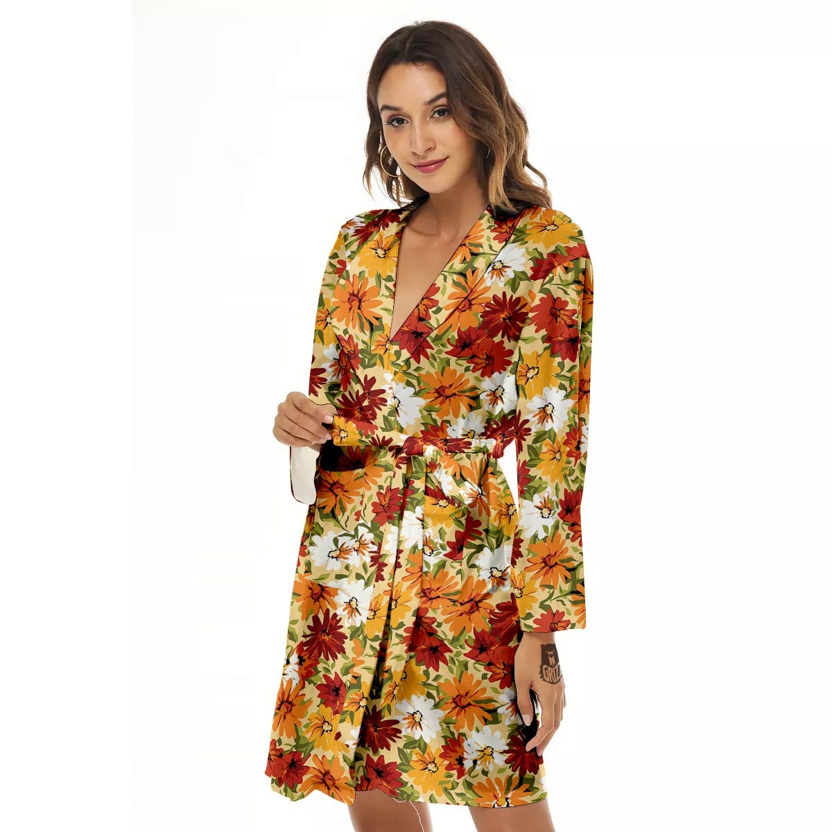 Sunflower Red Print Pattern Women's Robe-grizzshop