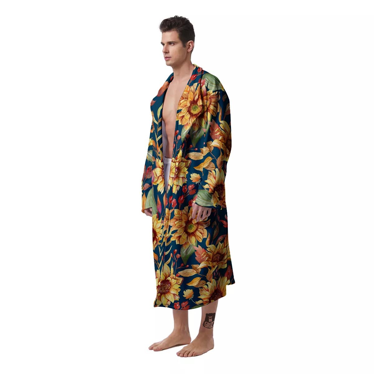 Sunflower Sage Watercolor Print Pattern Men's Robe-grizzshop
