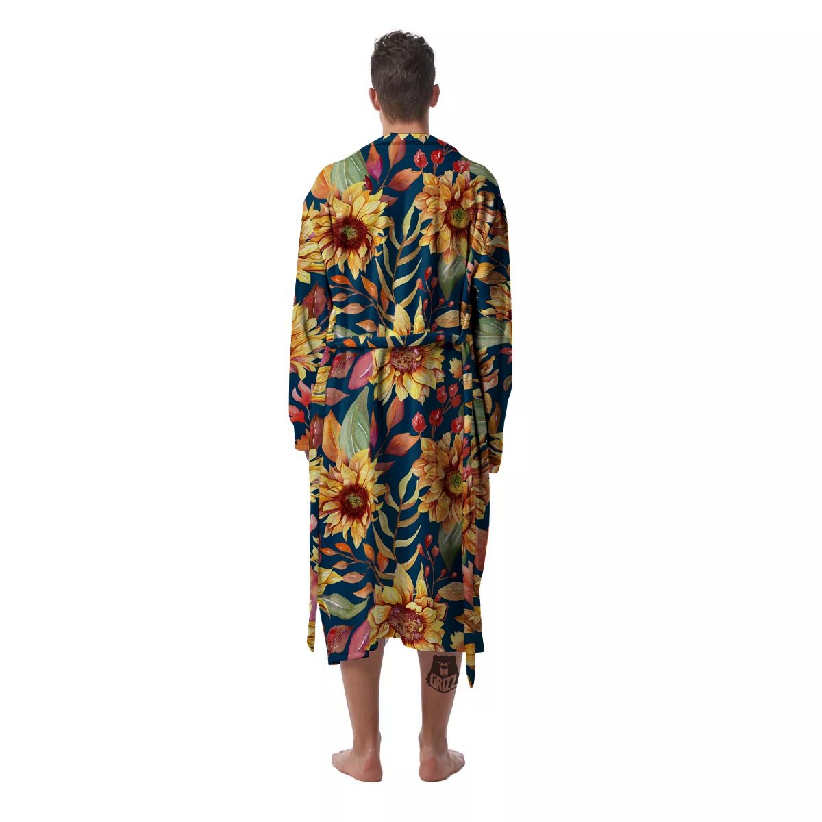 Sunflower Sage Watercolor Print Pattern Men's Robe-grizzshop