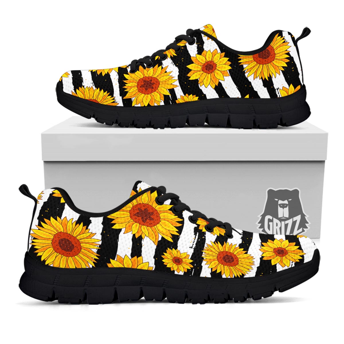 Sunflower Stripe Print Pattern Black Sneaker-grizzshop