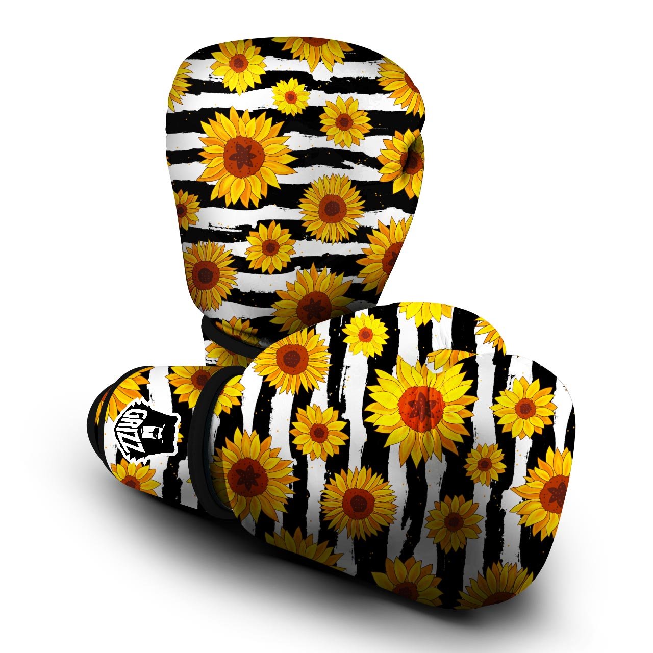 Sunflower Stripe Print Pattern Boxing Gloves-grizzshop