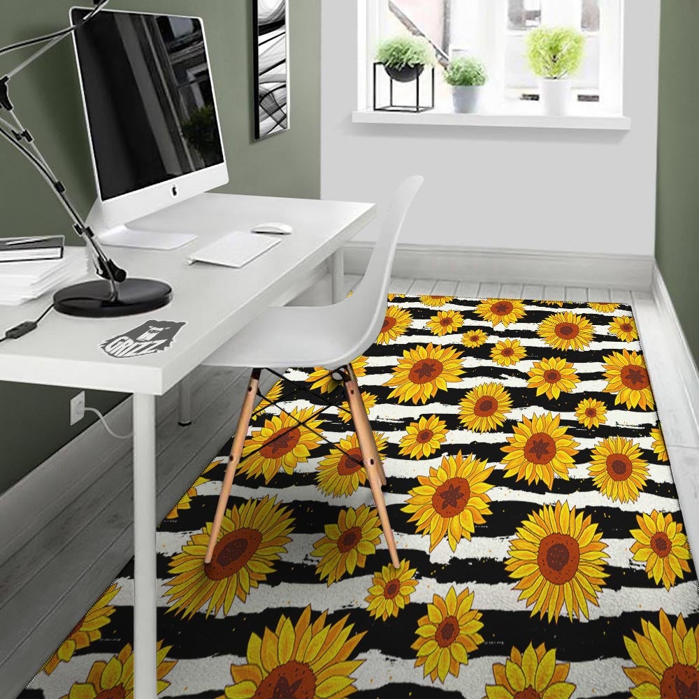 Sunflower Stripe Print Pattern Floor Mat-grizzshop