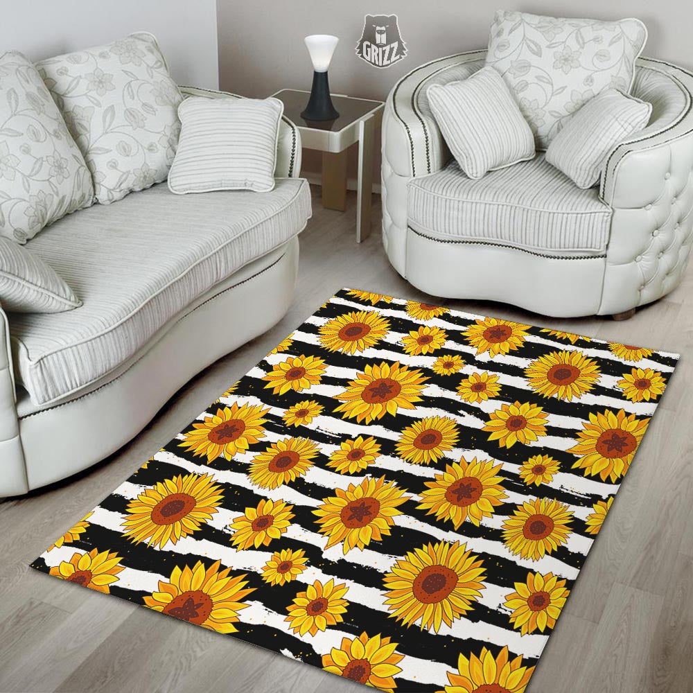 Sunflower Stripe Print Pattern Floor Mat-grizzshop