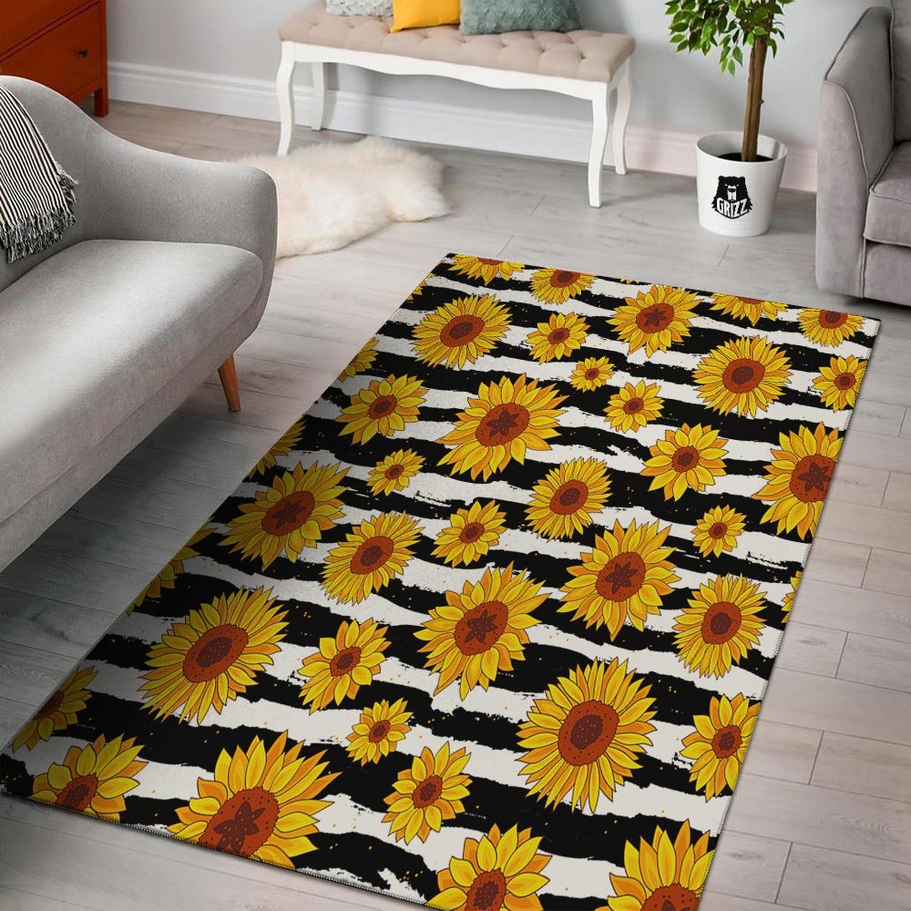 Sunflower Stripe Print Pattern Floor Mat-grizzshop