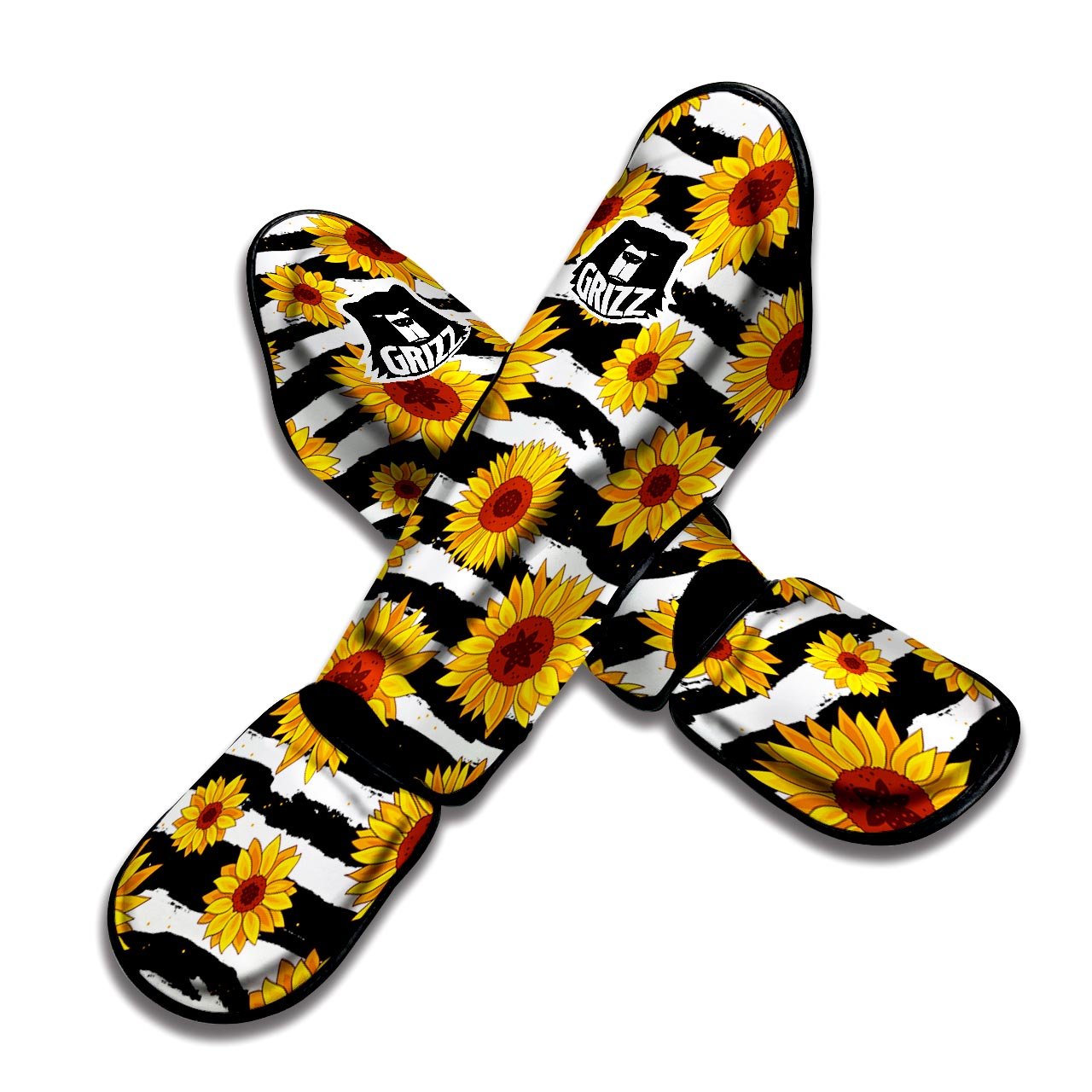 Sunflower Stripe Print Pattern Muay Thai Shin Guards-grizzshop