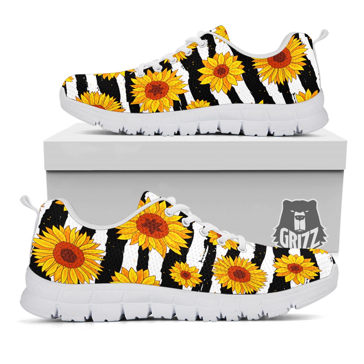 Sunflower Stripe Print Pattern White Sneaker-grizzshop
