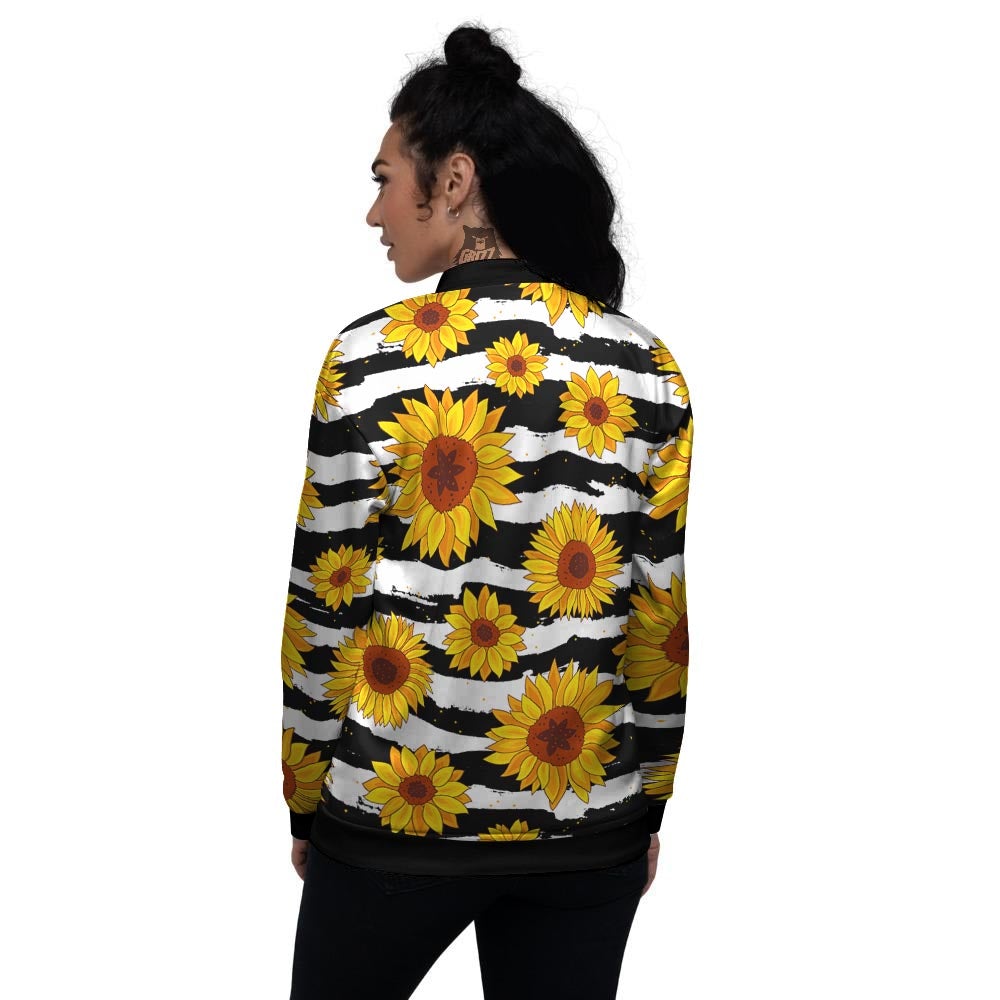 Sunflower Stripe Print Pattern Women's Bomber Jacket-grizzshop