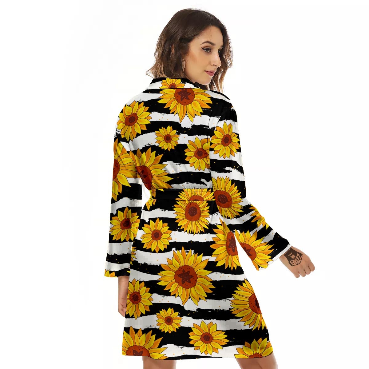 Sunflower Stripe Print Pattern Women's Robe-grizzshop