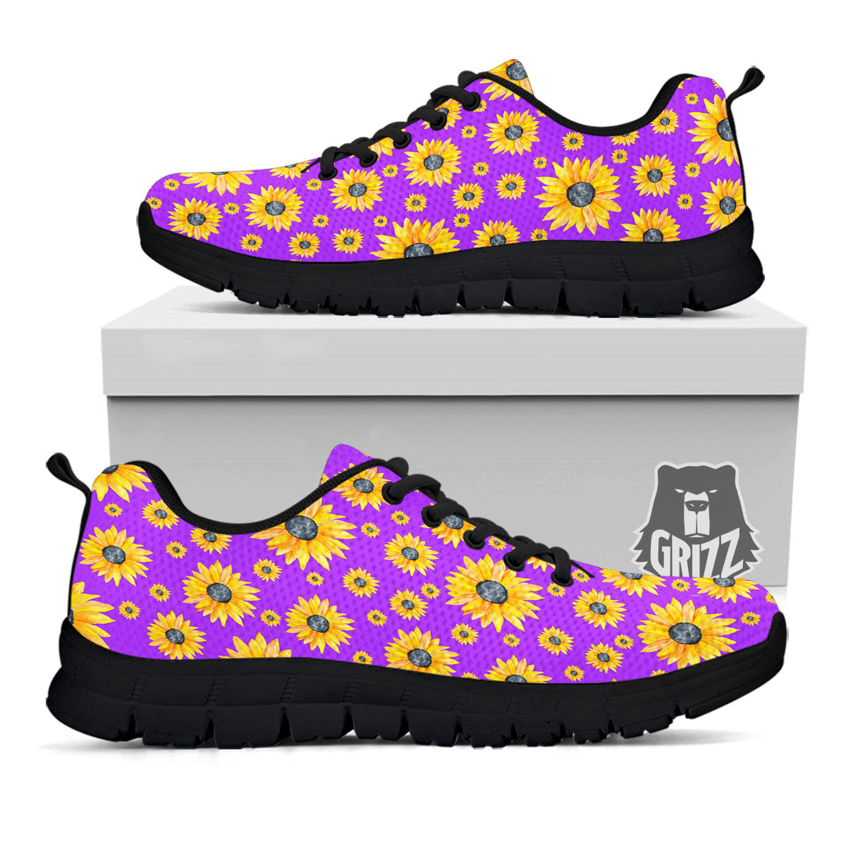 Sunflower Trippy Purple Print Pattern Black Sneaker-grizzshop