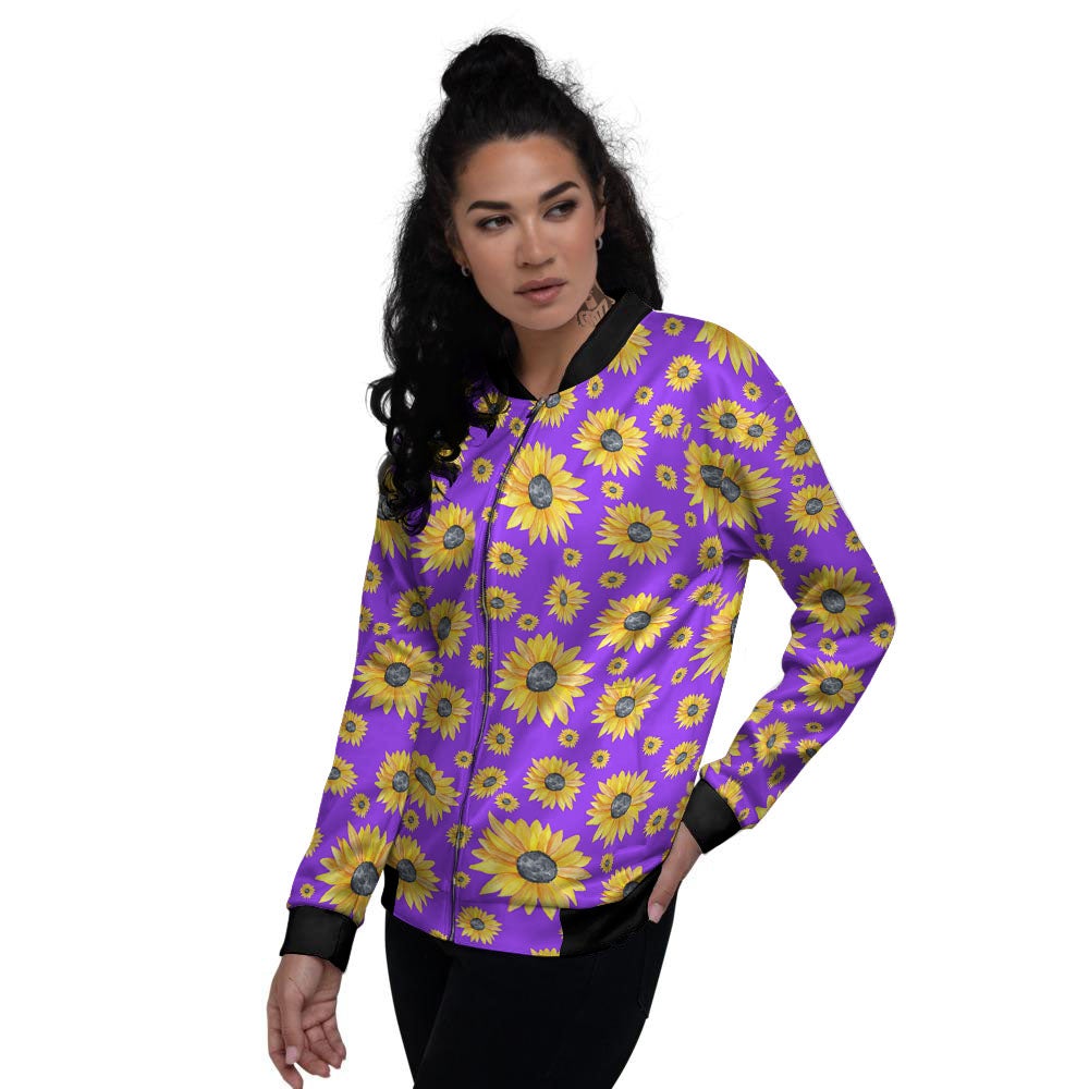 Sunflower Trippy Purple Print Pattern Women's Bomber Jacket-grizzshop