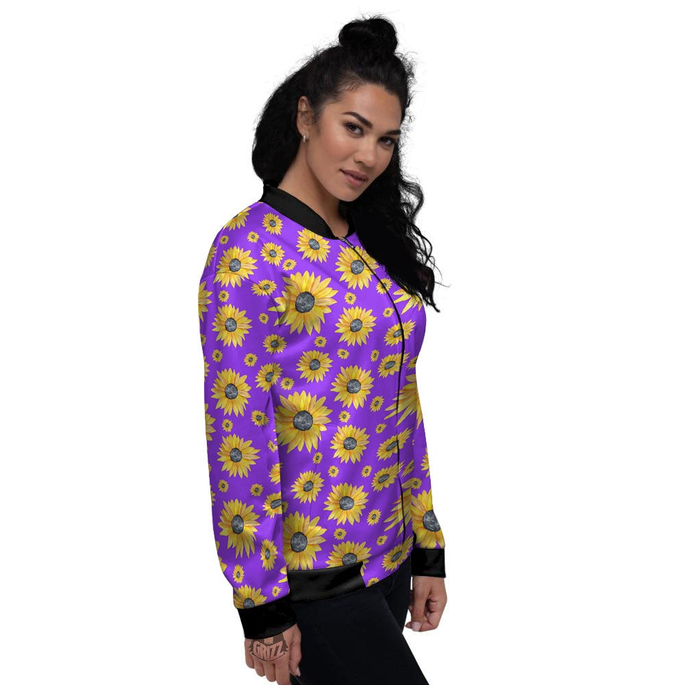 Sunflower Trippy Purple Print Pattern Women's Bomber Jacket-grizzshop