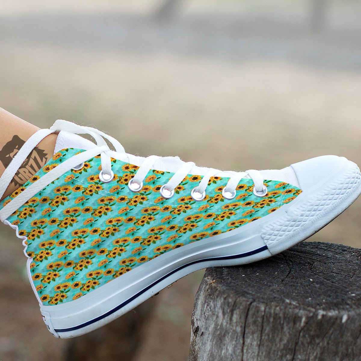 Sunflower Watercolor Blue Print Pattern White High Top Shoes-grizzshop