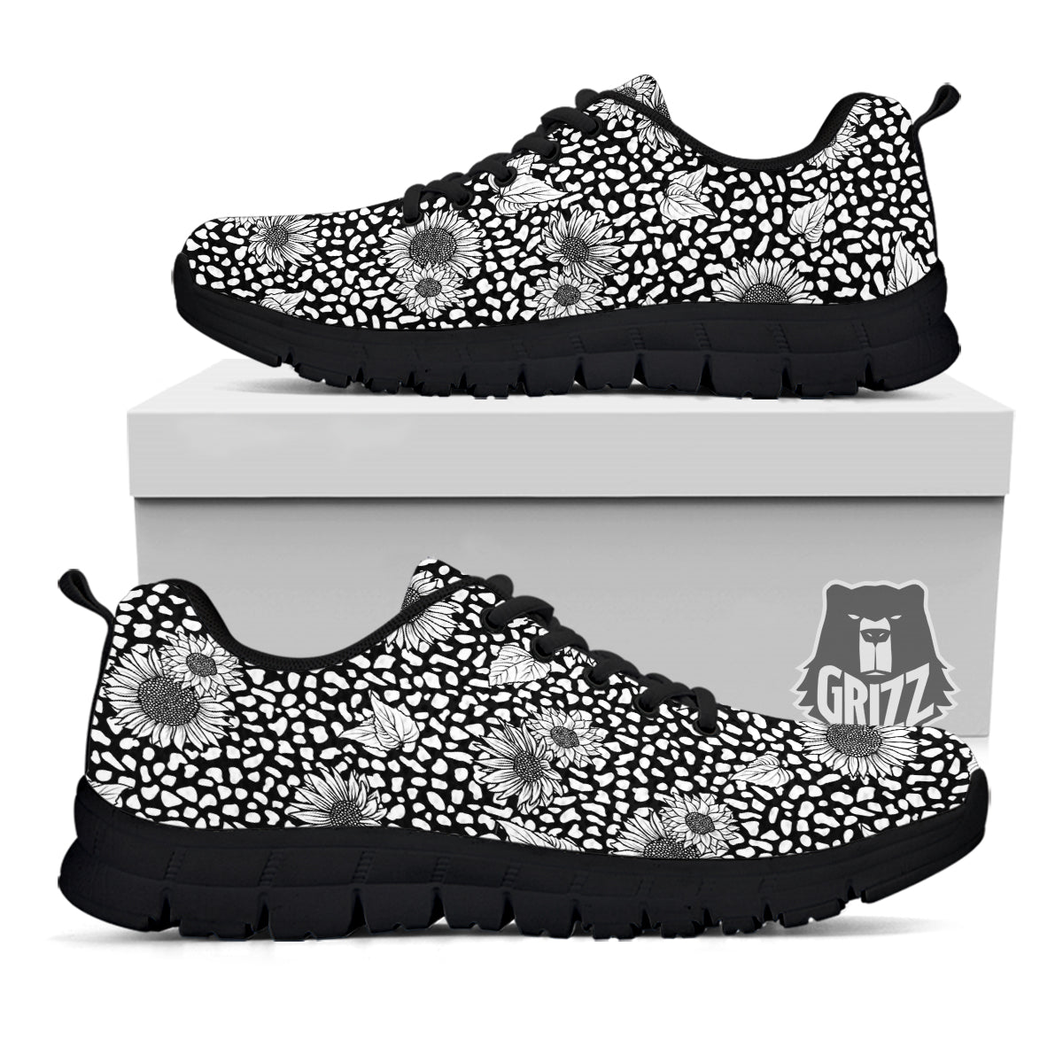 Sunflower White And Black Print Pattern Black Sneaker-grizzshop