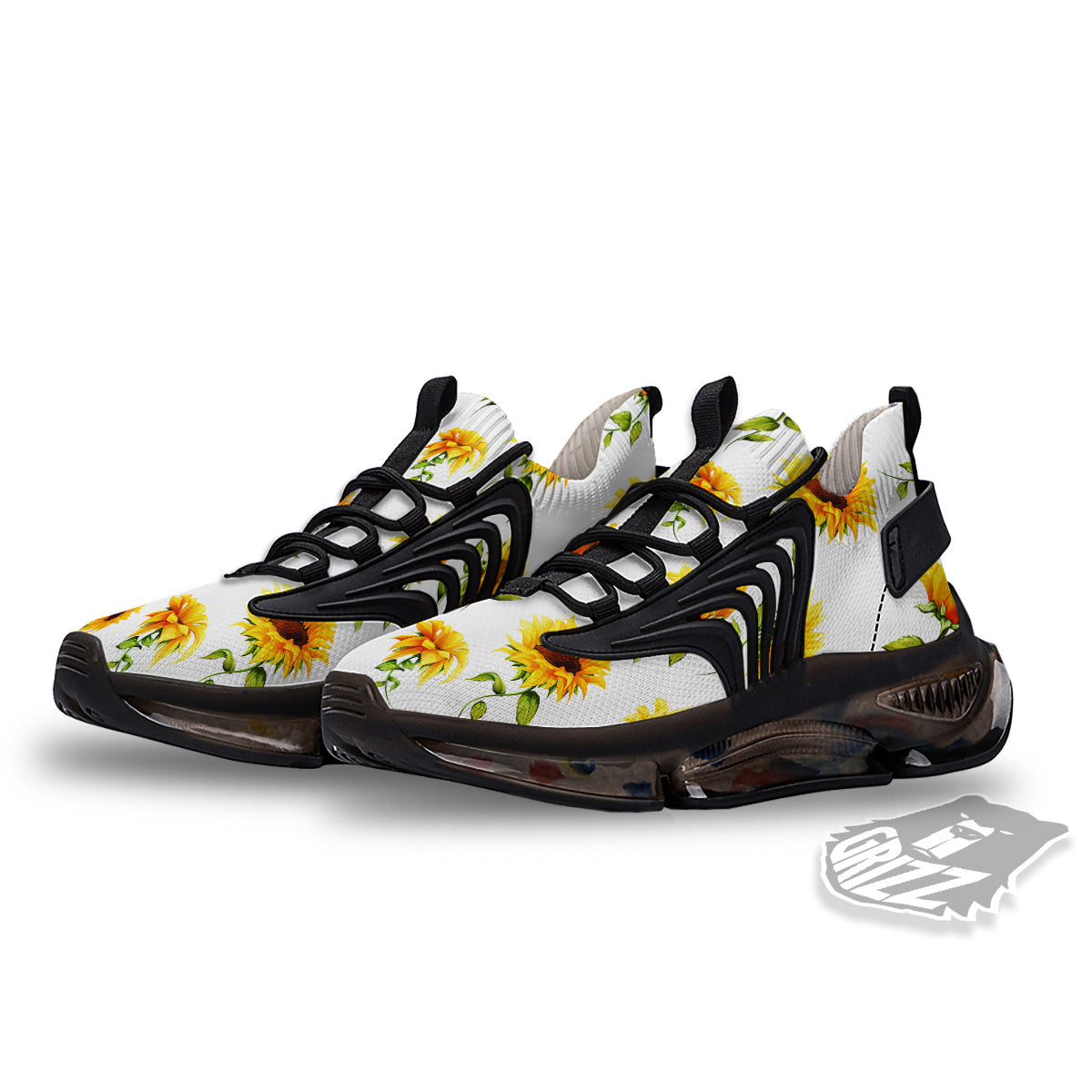 Sunflower White Watercolor Print Pattern Black Gym Shoes-grizzshop