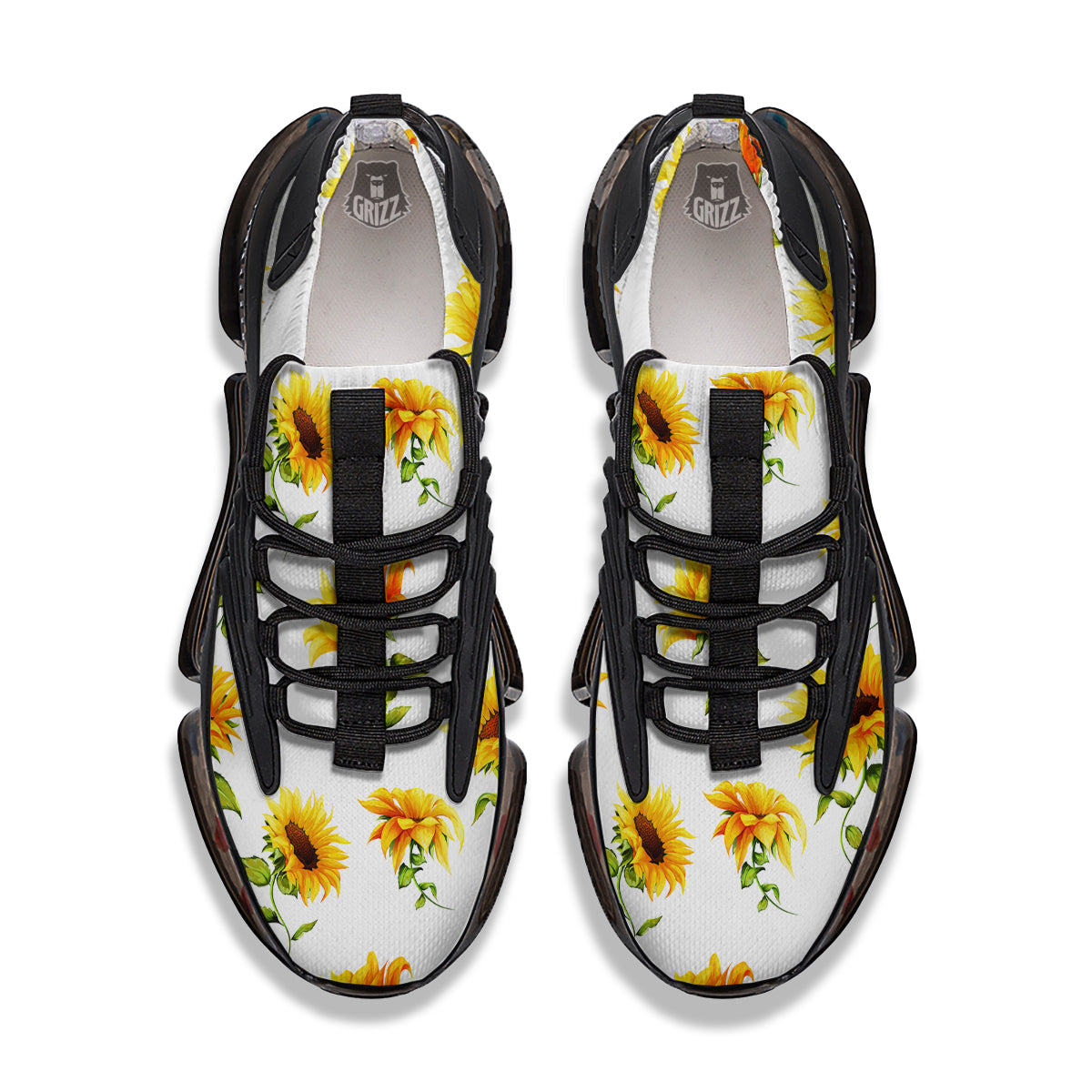 Sunflower White Watercolor Print Pattern Black Gym Shoes-grizzshop