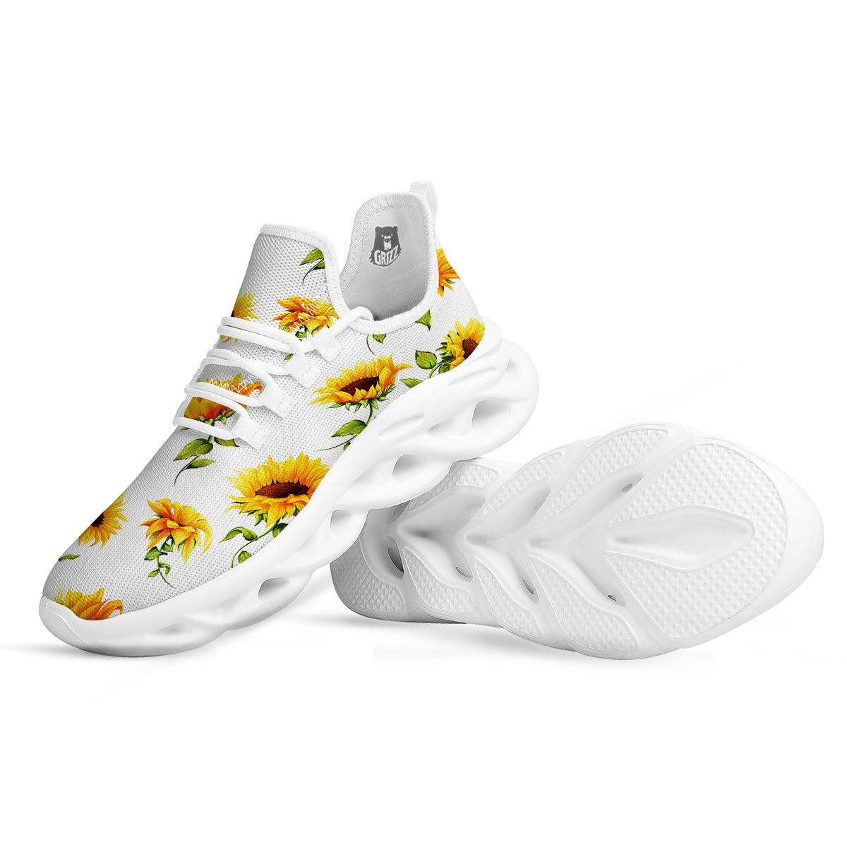 Sunflower White Watercolor Print Pattern White Running Shoes-grizzshop