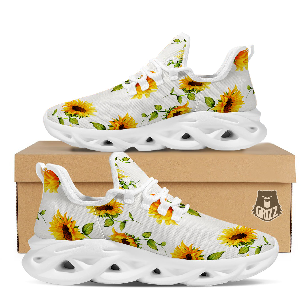 Sunflower White Watercolor Print Pattern White Running Shoes-grizzshop