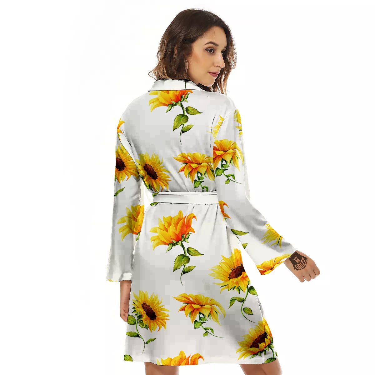 Sunflower White Watercolor Print Pattern Women's Robe-grizzshop